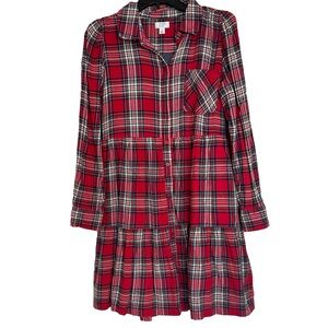 NWT Crown & Ivy Red & Green Super Soft Cotton Blend Plaid Shirt Dress